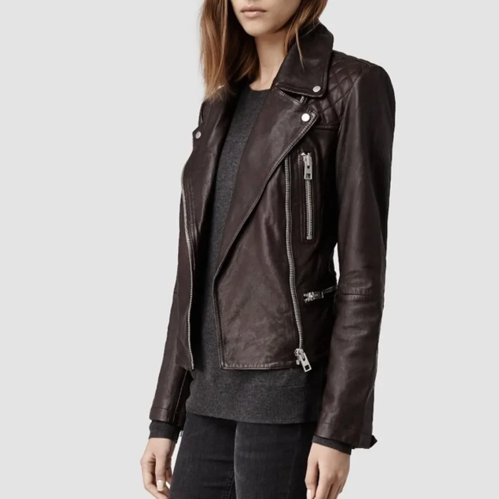 NWT All Saints Bleeker Biker Jacker - Leather - 0 - Brown - Picture 2 of 8